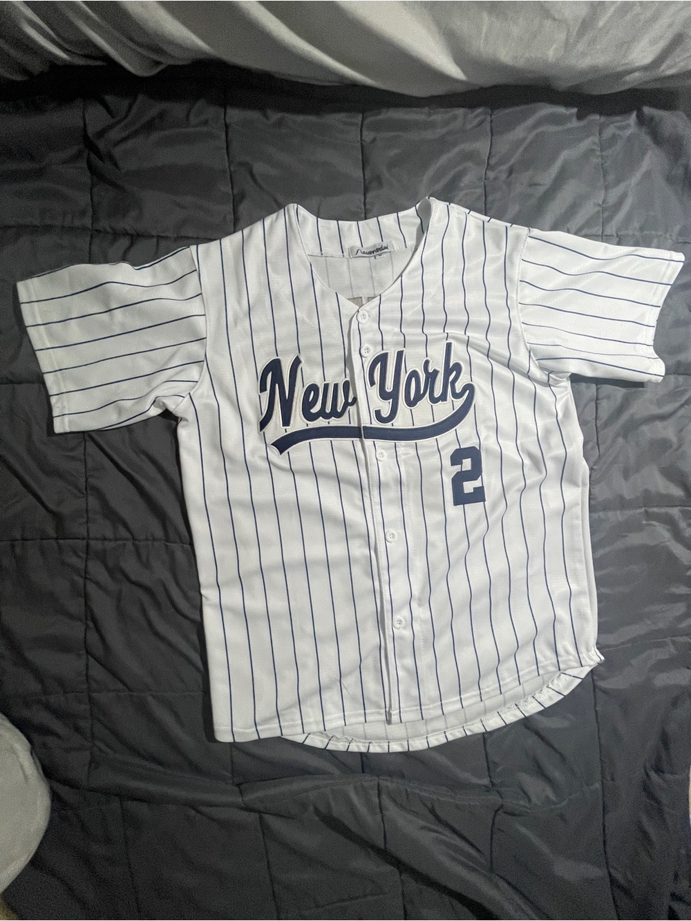 New York Pinstripe Baseball Jersey Shirt - White/Navy